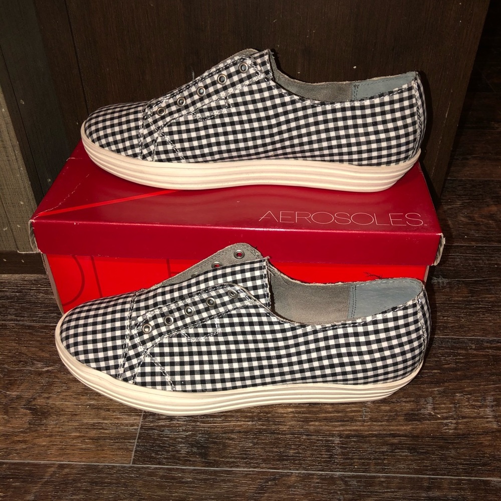 Aerosols black and white gingham slip ons